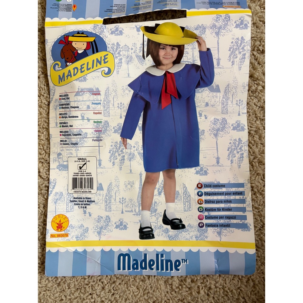 Madeline Costume Kids Small 4-6 Blue Coat Yellow Hat Storybook Character